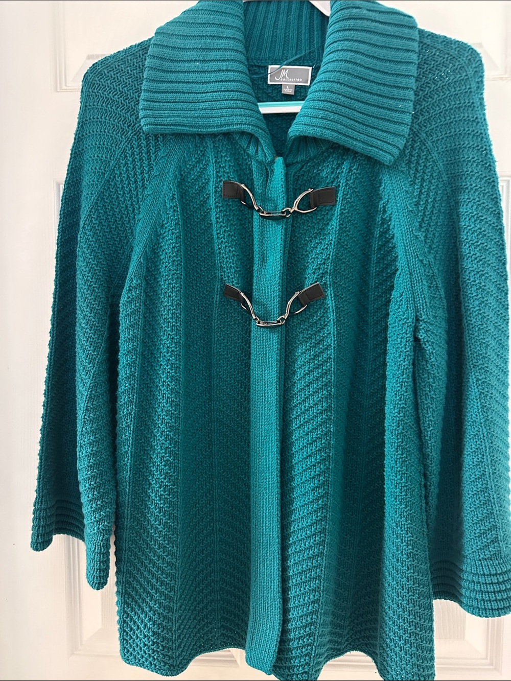 JM Collection Teal Toggle-Clasp Knit Cardigan